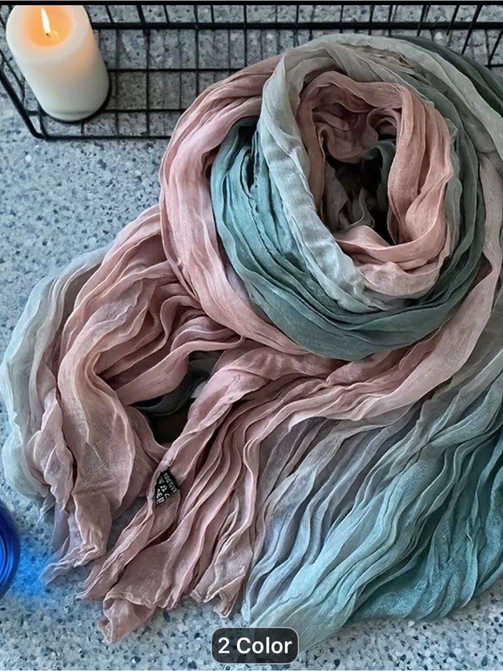 Ombré Colored Crinkled Pink Green Taupe Scarf 68”x29”